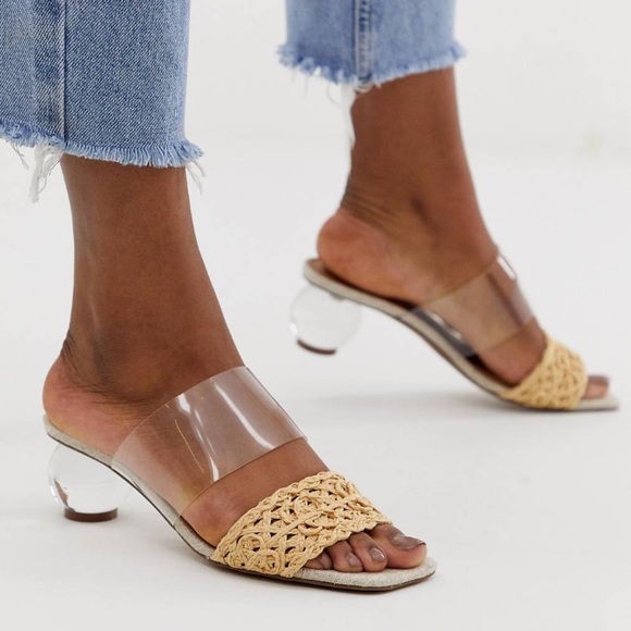 ASOS Hamlet Clear Ball Block Heeled Sandals in Natural/Clear - Picture 1 of 6